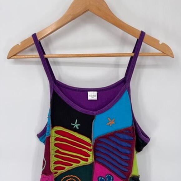 Vintage Y2K‎ Ocean Queen Patchwork Hippie Festival Top Womens XL Cotton Purple - Picture 2 of 8